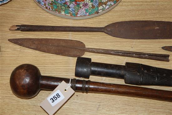 A knobkerrie, four spearheads and a dagger